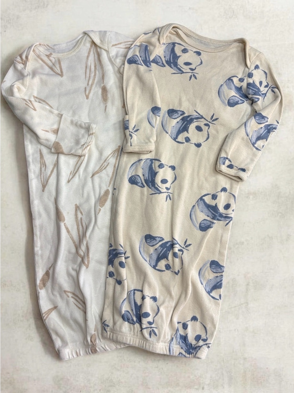 Carter's Cream Sleep Gowns with Blue Panda & Tan Leaf Prints